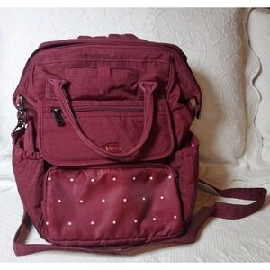 Lug Via 3 in 1 Convertible Burgundy Nylon Backpack Travel Tote Carry On